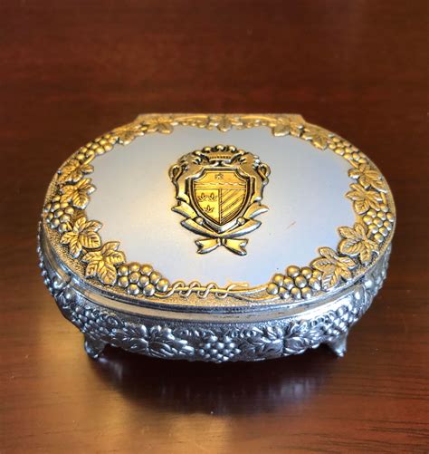 small metal antique box with coat of arms|Coat of Arms Jewelry Box .